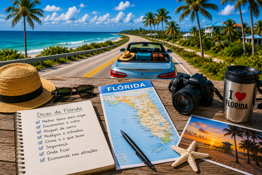 Dicas para planejar uma viagem pela Flórida com roteiro, transporte e informações práticas