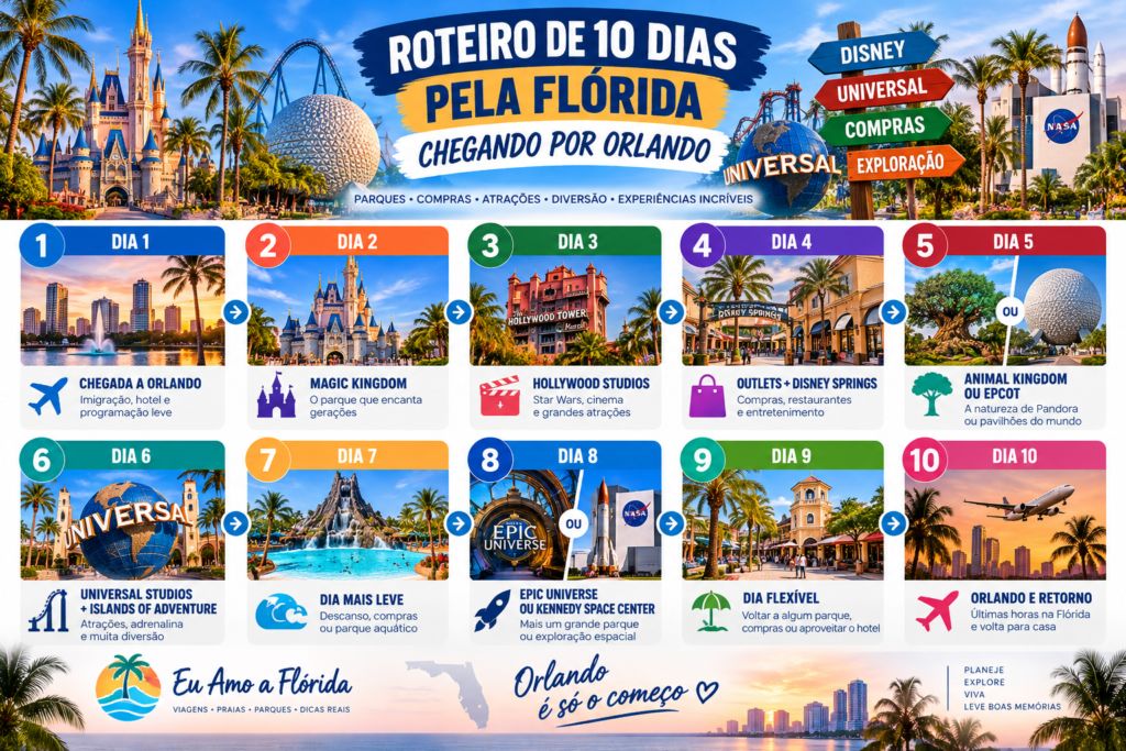 Roteiro de 10 dias pela Flórida chegando por Orlando com Disney, Universal, Epic Universe e Kennedy Space Center