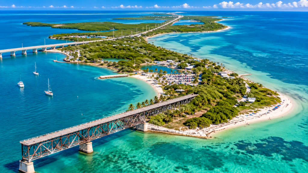 Bahia Honda State Park nas Florida Keys com a Old Bahia Honda Bridge