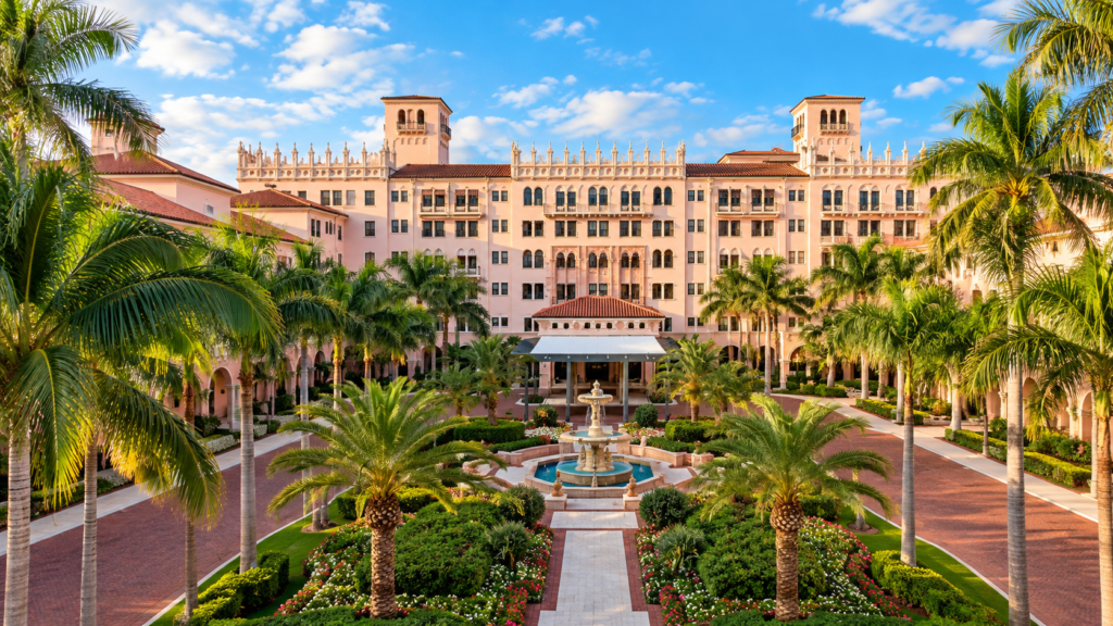 The Boca Raton com arquitetura mediterrânea, jardins e palmeiras